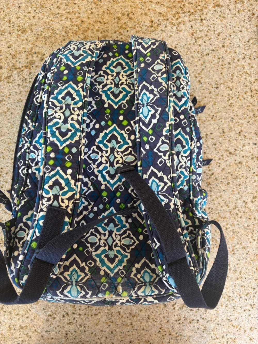 Vera Bradley Quilted Navy and Teal Patterned Women’s Campus Backpack Ink Blue